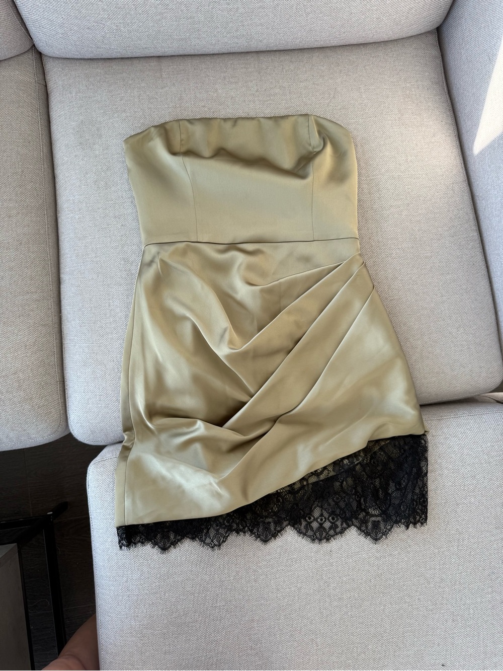Aritzia Ten dress olive lace satin strapless